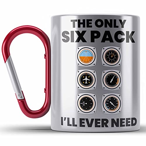 Trendation - Pilot Geschenk Karabiner Edelstahl Tasse Flugzeug Fliegen Geschenkidee Piloten KaffeeKarabiner Edelstahl Tasse Flugzeug Grafik Sixpack (Rot) von Trendation