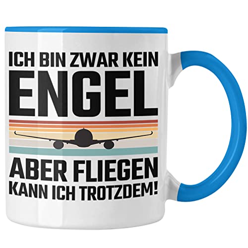 Trendation - Pilot Geschenk Tasse Flugzeug Fliegen Geschenkidee Piloten Kaffeetasse Kein Engel (Blau) von Trendation