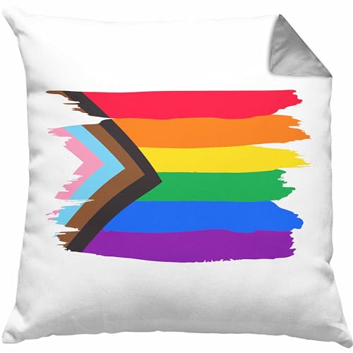 Trendation - Regenbogen Kissen Geschenk LGBT Schwule Lesben Transgender Grafik Pride Flagge Dekokissen mit Füllung 40x40 (Grau) von Trendation