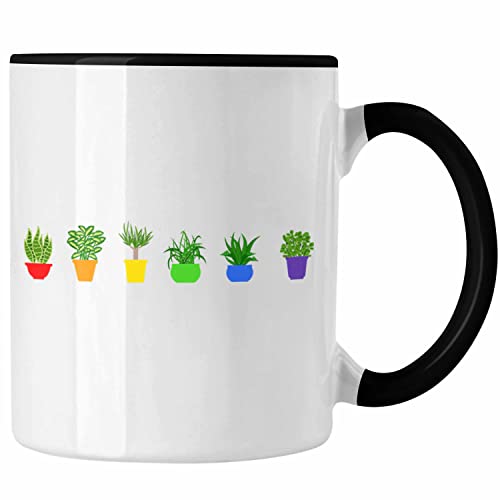 Trendation - Regenbogen Tasse Geschenk LGBT Schwule Lesben Transgender Grafik Pride Pflanzen Grafik (Schwarz) von Trendation