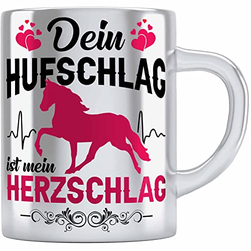 Trendation - Reiterin Edelstahl Tasse - Dein Hufschlag ist mein Herzschlag - Pferde Edelstahl Tasse Kaffee Edelstahl Tasse Mädchen Geschenk Pferdeliebhaber Sprüche Reiten von Trendation