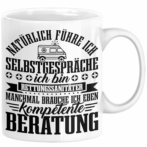 Trendation - Rettungssanitäter Geschenk Tasse Lustig Sanitäter Krankentransport Notfallmedizin Natürlich Führe Ich Selbstgespräche Notarzt (Weiß) von Trendation