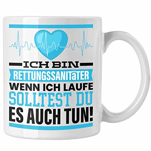 Trendation - Rettungssanitäter Tasse Geschenk Spruch Männer Rettungsdienst Geschenkidee Wenn Ich Renne Solltest Du Es Auch (Weiß) von Trendation