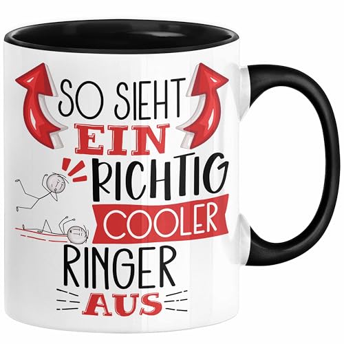 Trendation - Ringer Tasse Geschenk So Sieht Ein Richtig Cooler Ringer Aus Geschenkidee Spruch Lustig Becher (Schwarz) von Trendation