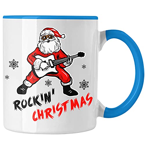 Trendation - Rockin Christmas Tasse Weihnachten Weihnachtstasse Rock N Roll Heavy Metal Geschenk Geschenkidee Metal Fans Rockmusik Kaffeetasse (Blau) von Trendation