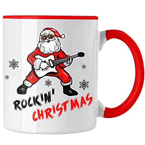 Trendation - Rockin Christmas Tasse Weihnachten Weihnachtstasse Rock N Roll Heavy Metal Geschenk Geschenkidee Metal Fans Rockmusik Kaffeetasse (Rot) von Trendation