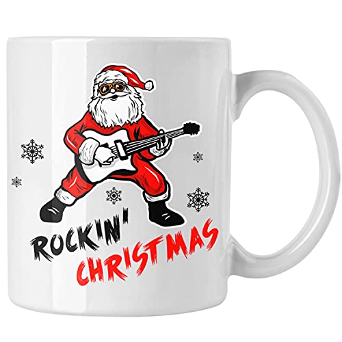 Trendation - Rockin Christmas Tasse Weihnachten Weihnachtstasse Rock N Roll Heavy Metal Geschenk Geschenkidee Metal Fans Rockmusik Kaffeetasse (Weiß) von Trendation