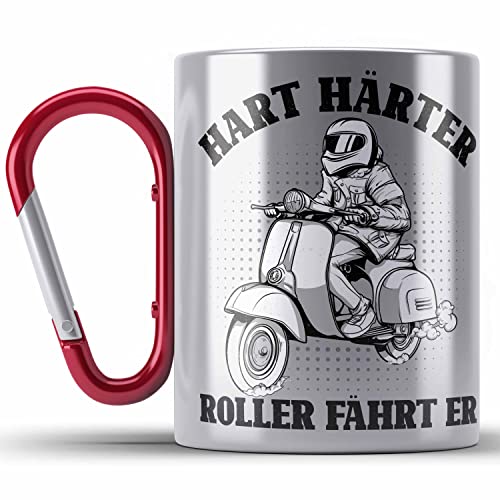 Trendation - Roller Führerschein Bestanden Geschenk Edelstahl Tasse Karabiner Hart Härter Roller Fährt Er Geschenkidee (Rot) von Trendation