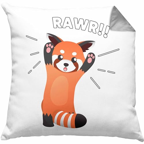 Trendation - Roter Panda Kissen Rawr Kinder Geschenkidee für Jungs Mädchen Lustige Grafik Dekokissen mit Füllung 40x40 (Grau) von Trendation