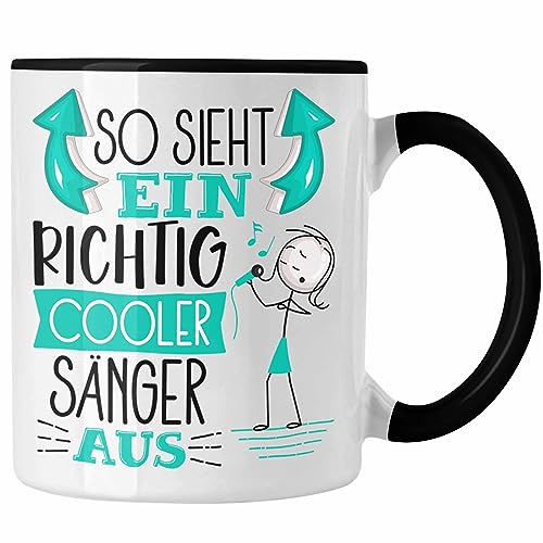 Trendation - Sänger Tasse Geschenk So Sieht Ein RIchtig Cooler Sänger Aus Geschenkidee Lustiger Spruch Geburtstag Becher Kaffeetasse (Schwarz) von Trendation