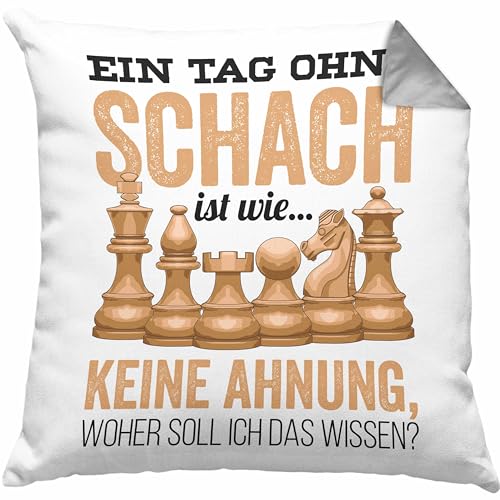 Trendation - Schach Kissen Geschenk für Schach-Spieler Profis Lustiger Spruch Grafik EIN Tag Ohne Schach Ist Wie Keine Ahnung Dekokissen mit Füllung 40x40 (Grau) von Trendation