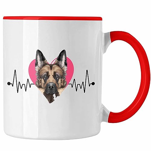 Trendation - Schäferhund Besitzer Tasse Geschenk Lustiger Spruch Geschenkidee Herzschlag Schäferhund (Rot) von Trendation