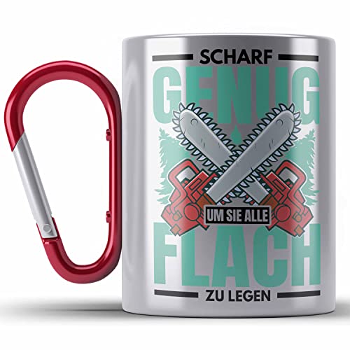 Trendation - Scharf Genug Um Sie Alle Flach Zu Legen Edelstahl Tasse Karabiner Geschenk für Holzfäller Holzarbeiter (Rot) von Trendation