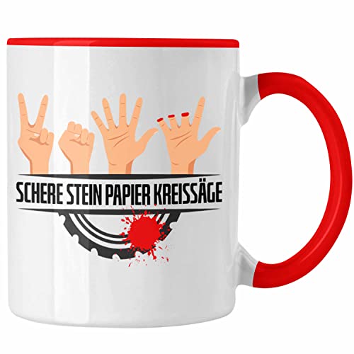 Trendation - Schere Kreissäge Tasse Geschenk Holzarbeiter Geschenkidee Schreiner (Rot) von Trendation