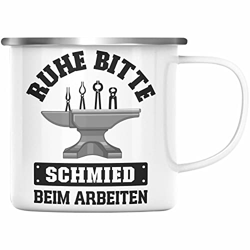 Trendation - Schmied Geschenke Emaille Tasse mit Spruch Hufschmied Emaille Emaille Tasse Geschenkidee (Silber) von Trendation