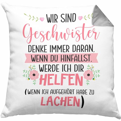 Trendation - Schwester Bruder Kissen Geschenk Geburtstag Sprüche Geschenkidee von Schwester Bruder Dekokissen mit Füllung 40x40 (Grau) von Trendation