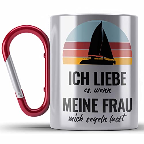 Trendation - Segeln Geschenk Edelstahl Tasse Karabiner Mir Reichts Ich Geh Segeln Geschenkidee für Segler Karabiner Edelstahl Tasse Karabiner Edelstahl Besonders Segelboot Männer (Rot) von Trendation