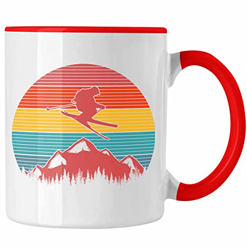 Trendation - Ski Tasse Geschenk Grafik Geschenkidee Skifahrer Geschenk Winter Berge (Rot) von Trendation