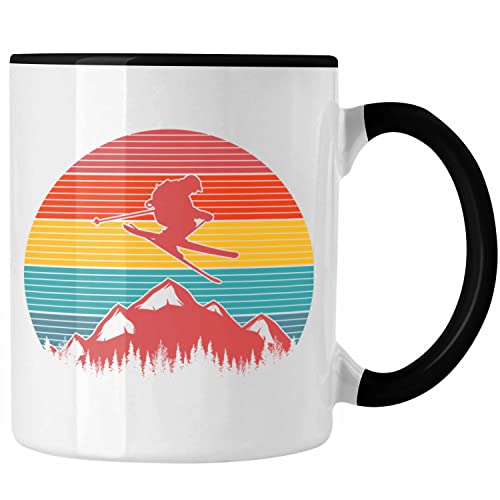 Trendation - Ski Tasse Geschenk Grafik Geschenkidee Skifahrer Geschenk Winter Berge (Schwarz) von Trendation