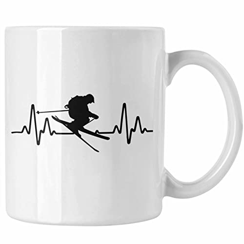 Trendation - Ski Tasse Geschenk Grafik Herzschlag Geschenkidee Skifahrer Geschenk Winter (Weiß) von Trendation