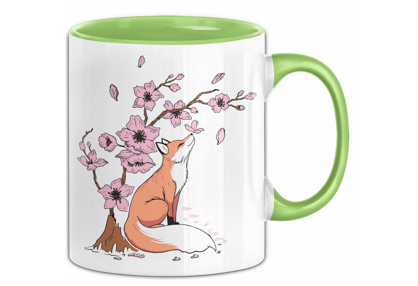 Trendation Tasse Fuchs Tasse Geschenk Fox Japanese Kirschblüte Blume Vintage Fuchs Kaff von Trendation