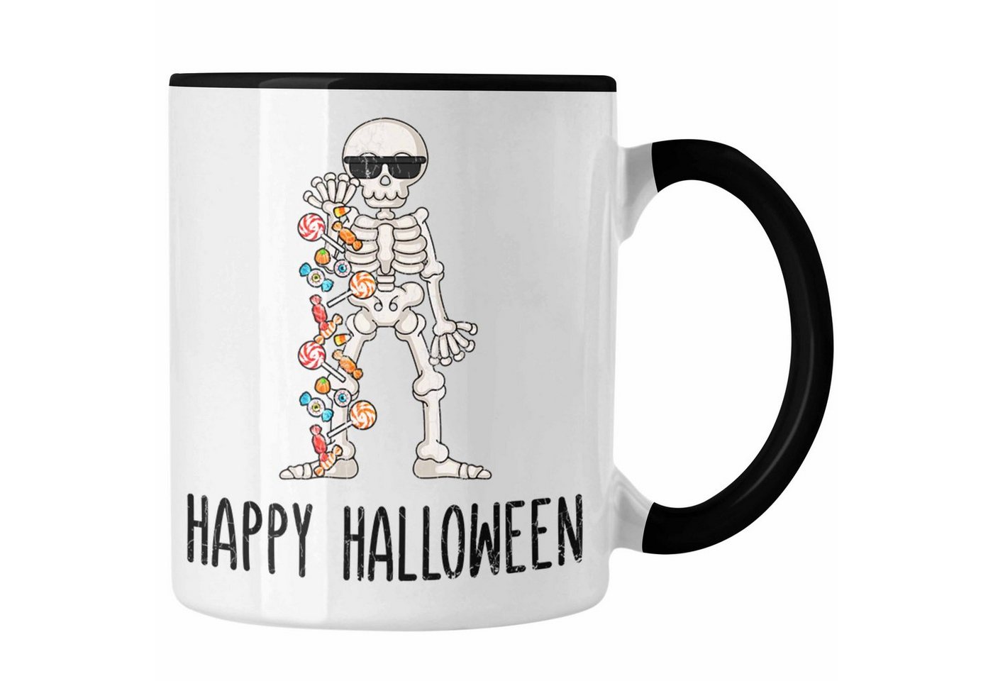 Trendation Tasse Halloween Tasse Kürbis Dekoration Becher Happy Halloween Skelet von Trendation