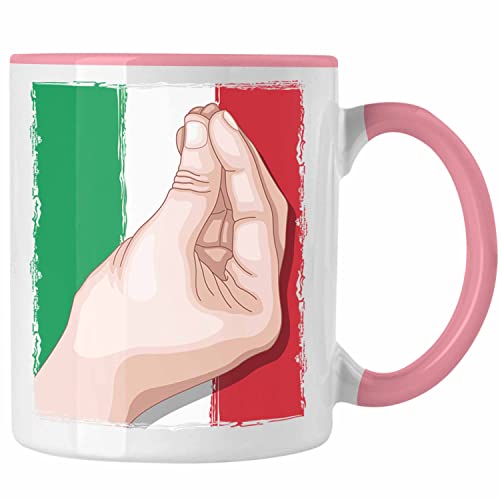 Trendation - Tasse Italien Flagge Handbewegung Geschenk für Italien-Liebhaber (Rosa) von Trendation