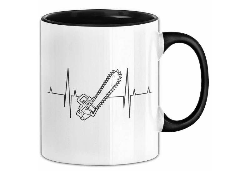 Trendation Tasse Kettensäge Herzschlag Tasse Waldarbeiter Geschenk Lustige Geschenkidee von Trendation