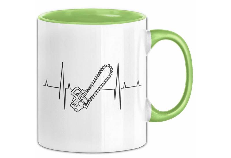 Trendation Tasse Kettensäge Herzschlag Tasse Waldarbeiter Geschenk Lustige Geschenkidee von Trendation