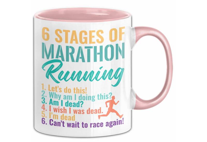 Trendation Tasse Marathon-Läufer Tasse Geschenk Jogger 6 Stages Of Marathon Running Jog von Trendation