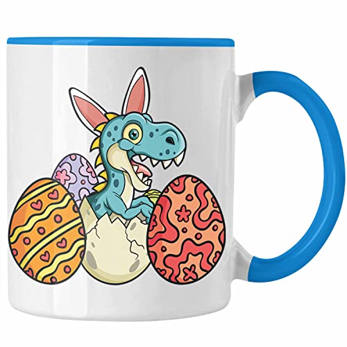 Trendation - Tasse Ostern T-Rex Dino Ostergeschenke Kinder Jugendliche Geschenke Lustige Grafik Osterhase Ostereier (Blau) von Trendation