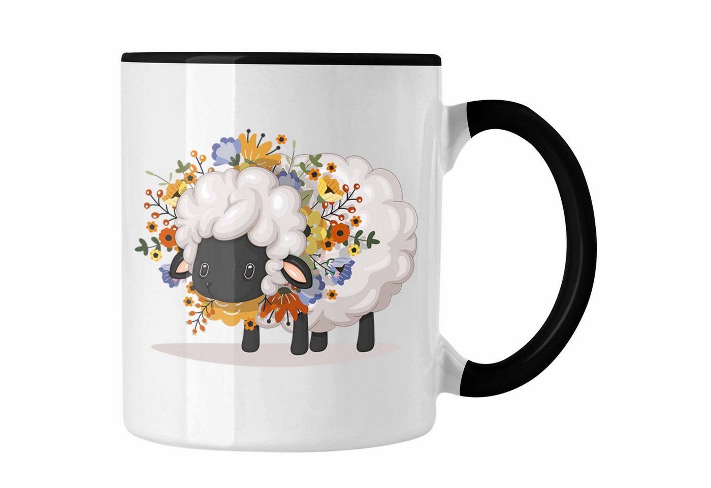 Trendation Tasse Schaf mit Blumen Tasse Geschenk Grafik Süße Schaf Tasse Geschenkidee S von Trendation