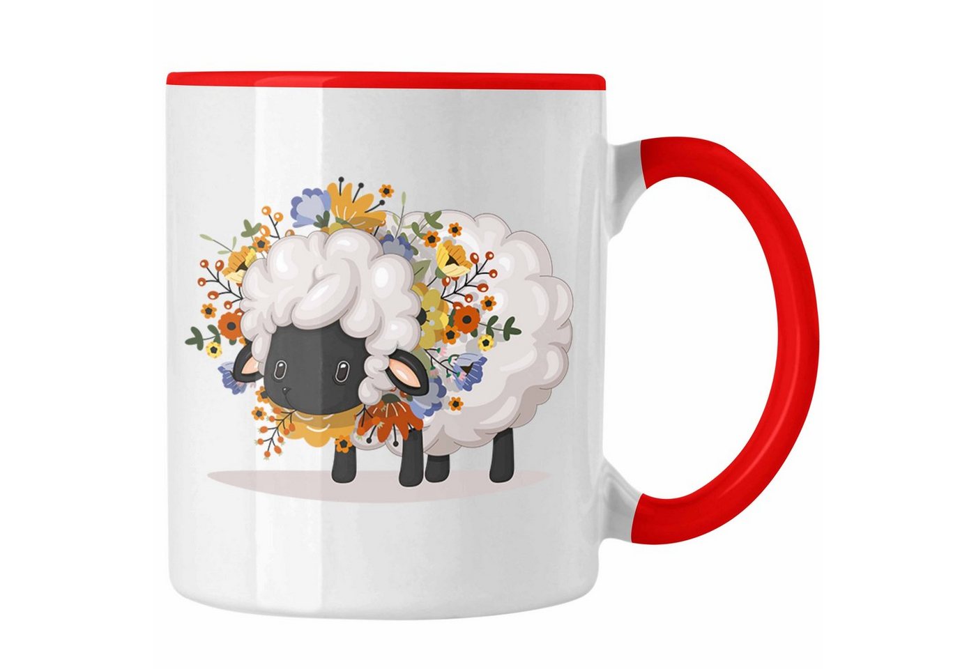 Trendation Tasse Schaf mit Blumen Tasse Geschenk Grafik Süße Schaf Tasse Geschenkidee S von Trendation