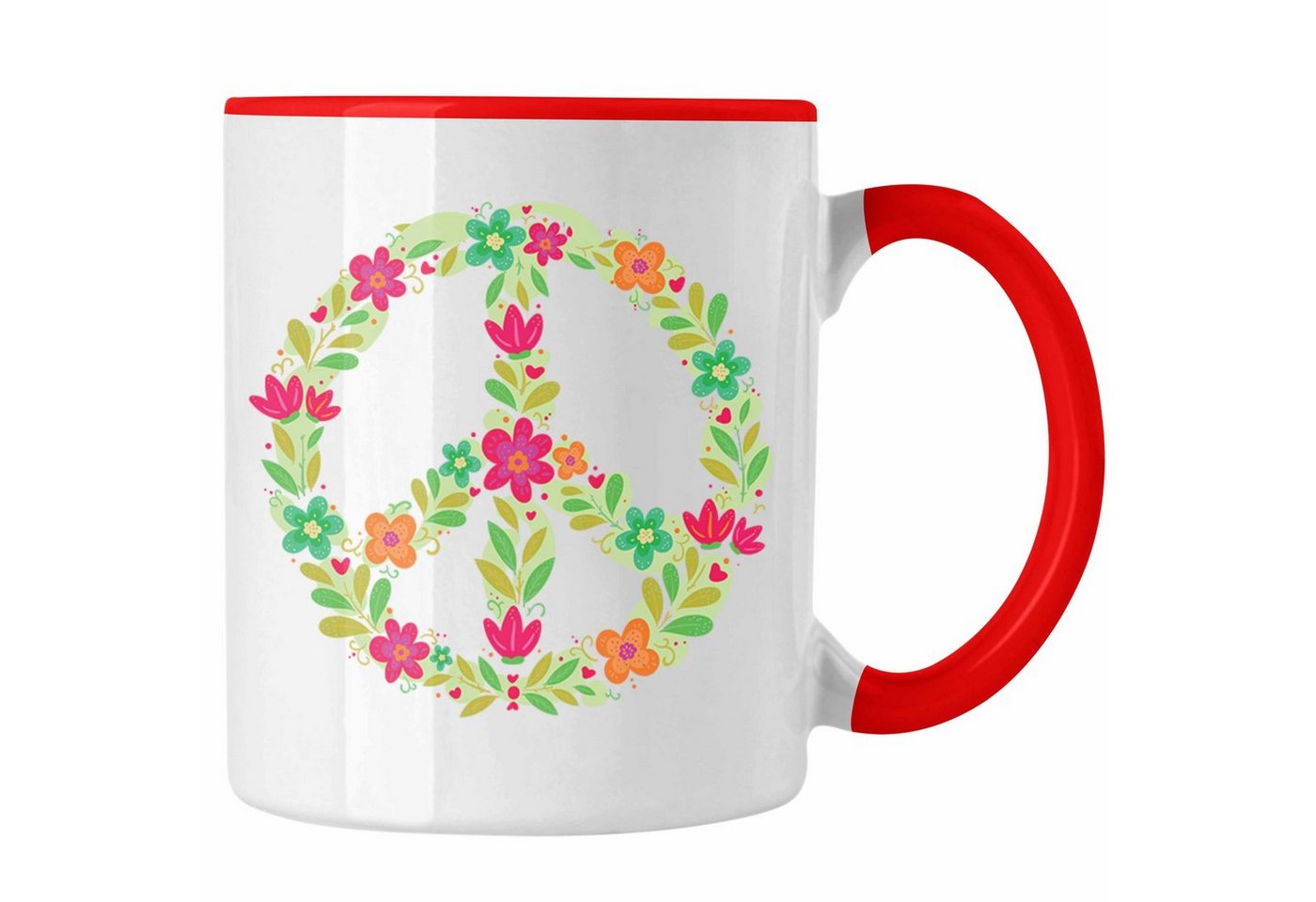 Trendation Tasse Trendation - Peace Zeichen Tasse Frieden Hippie 90er 80er Grafik Geschenk Blumen Grün von Trendation