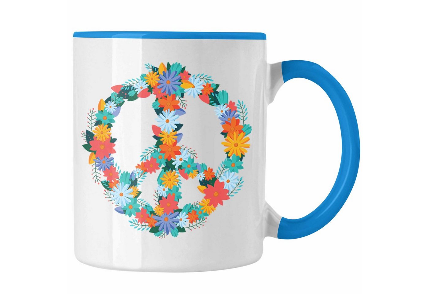 Trendation Tasse Trendation - Peace Zeichen Tasse Frieden Hippie 90er 80er Grafik Geschenk Blumen von Trendation