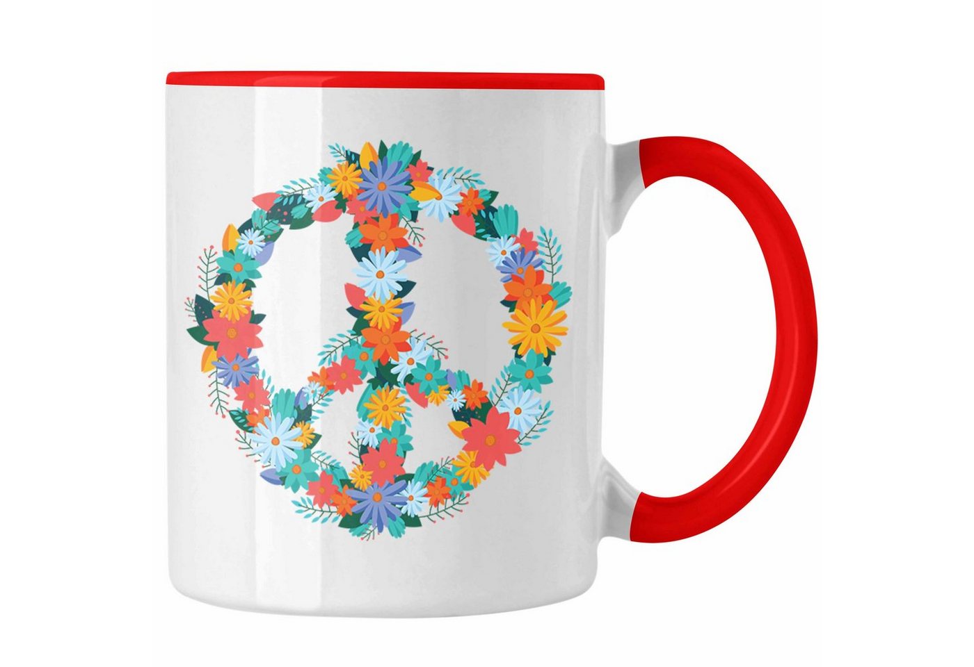 Trendation Tasse Trendation - Peace Zeichen Tasse Frieden Hippie 90er 80er Grafik Geschenk Blumen von Trendation