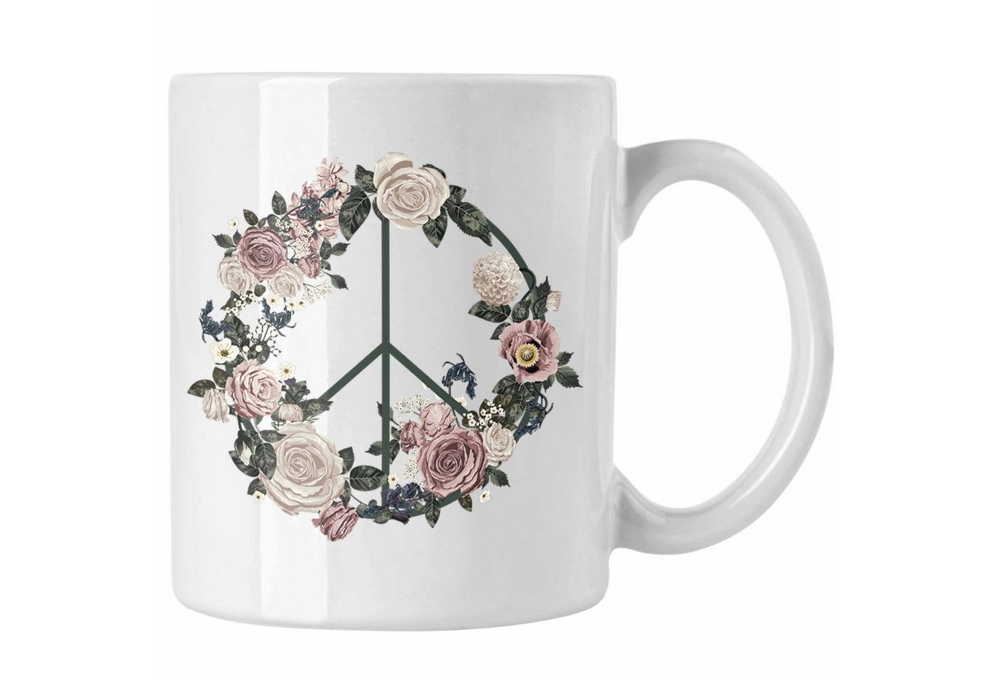 Trendation Tasse Trendation - Peace Zeichen Tasse Geschenk Hippies Frieden Stop Geschenkidee Blumen Design von Trendation