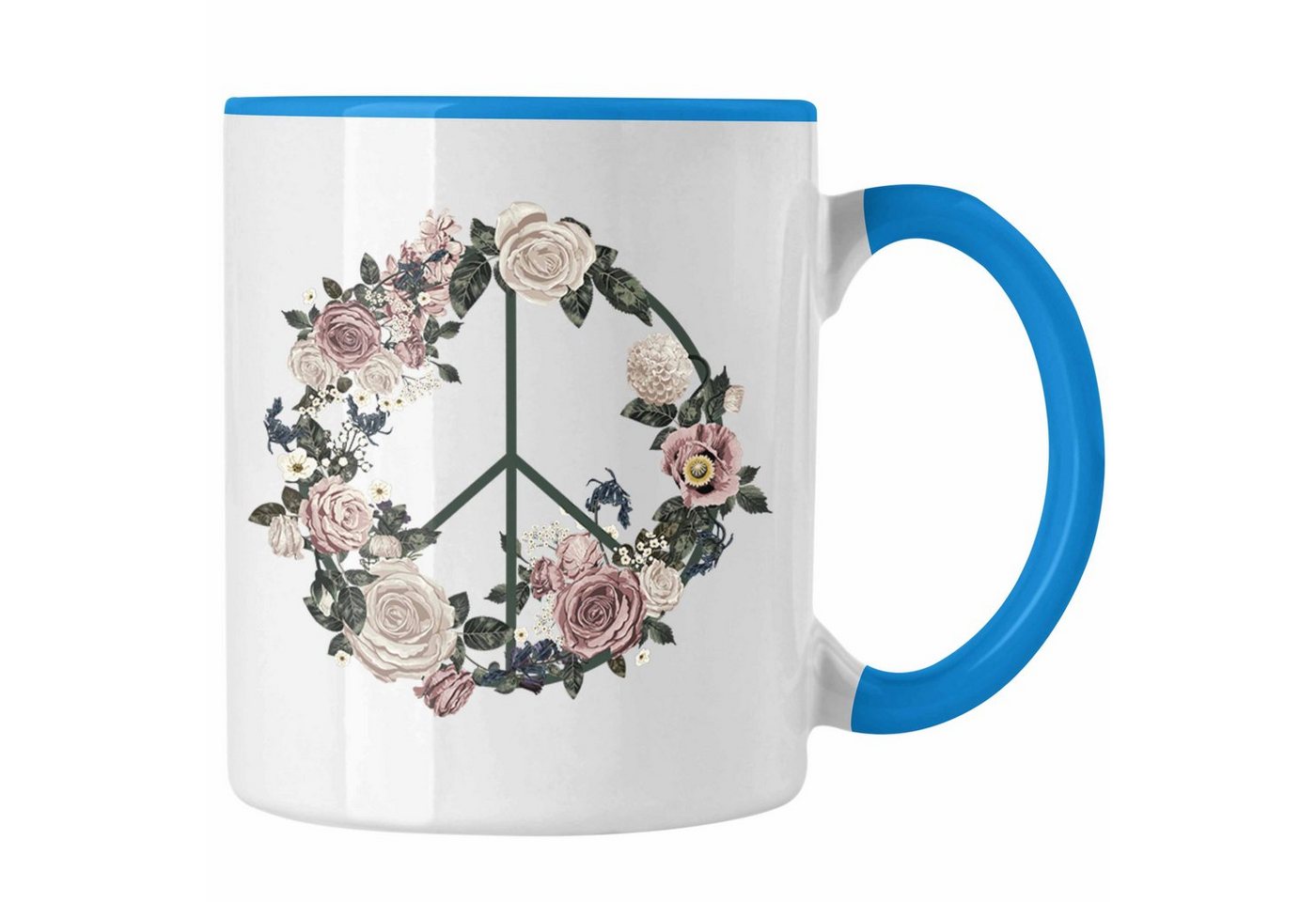 Trendation Tasse Trendation - Peace Zeichen Tasse Geschenk Hippies Frieden Stop Geschenkidee Blumen Design von Trendation