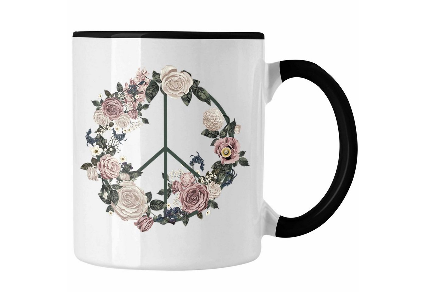 Trendation Tasse Trendation - Peace Zeichen Tasse Geschenk Hippies Frieden Stop Geschenkidee Blumen Design von Trendation