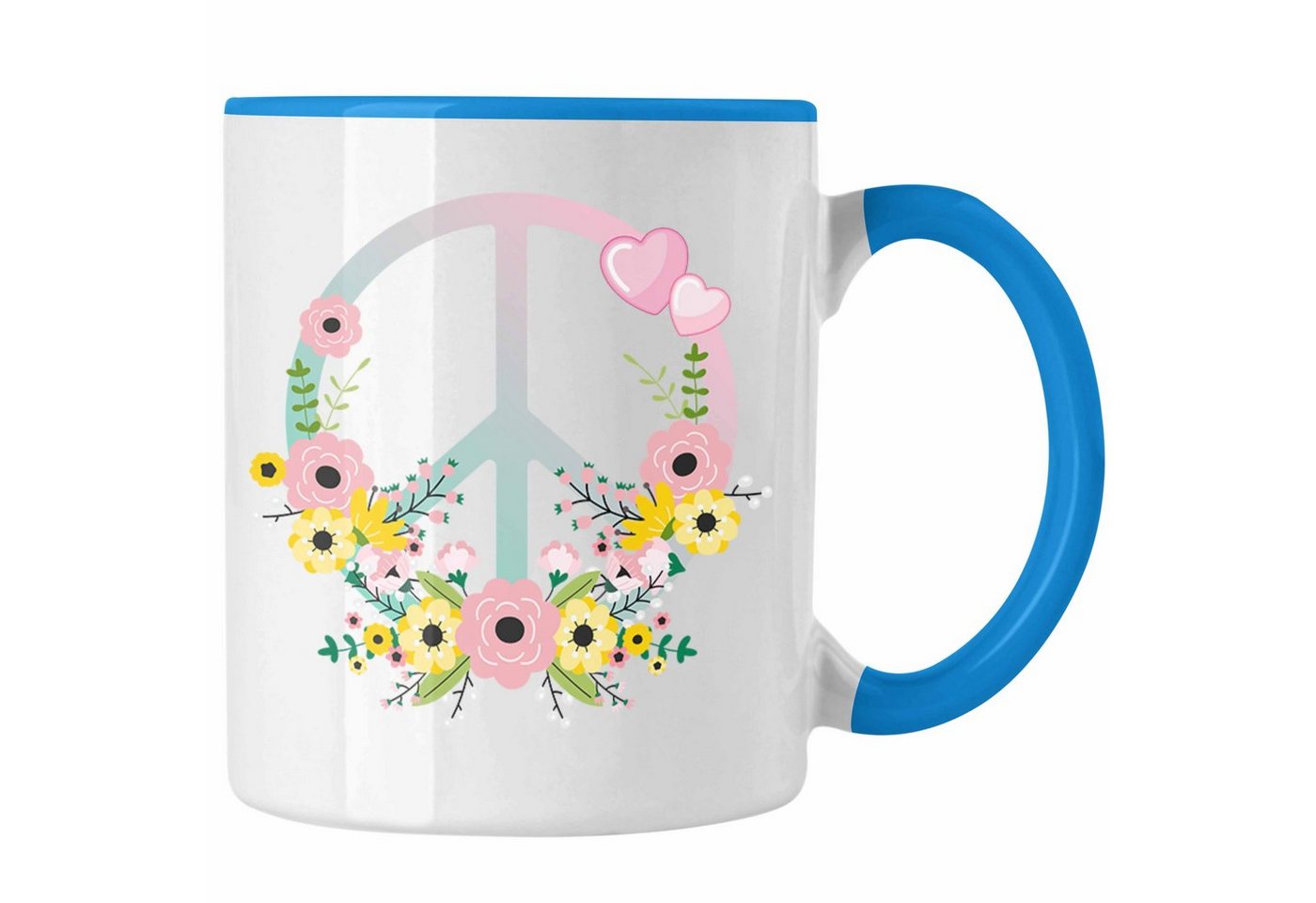 Trendation Tasse Trendation - Peace Zeichen Tasse Geschenk Hippies Frieden Stop Geschenkidee Blumen Grafik von Trendation