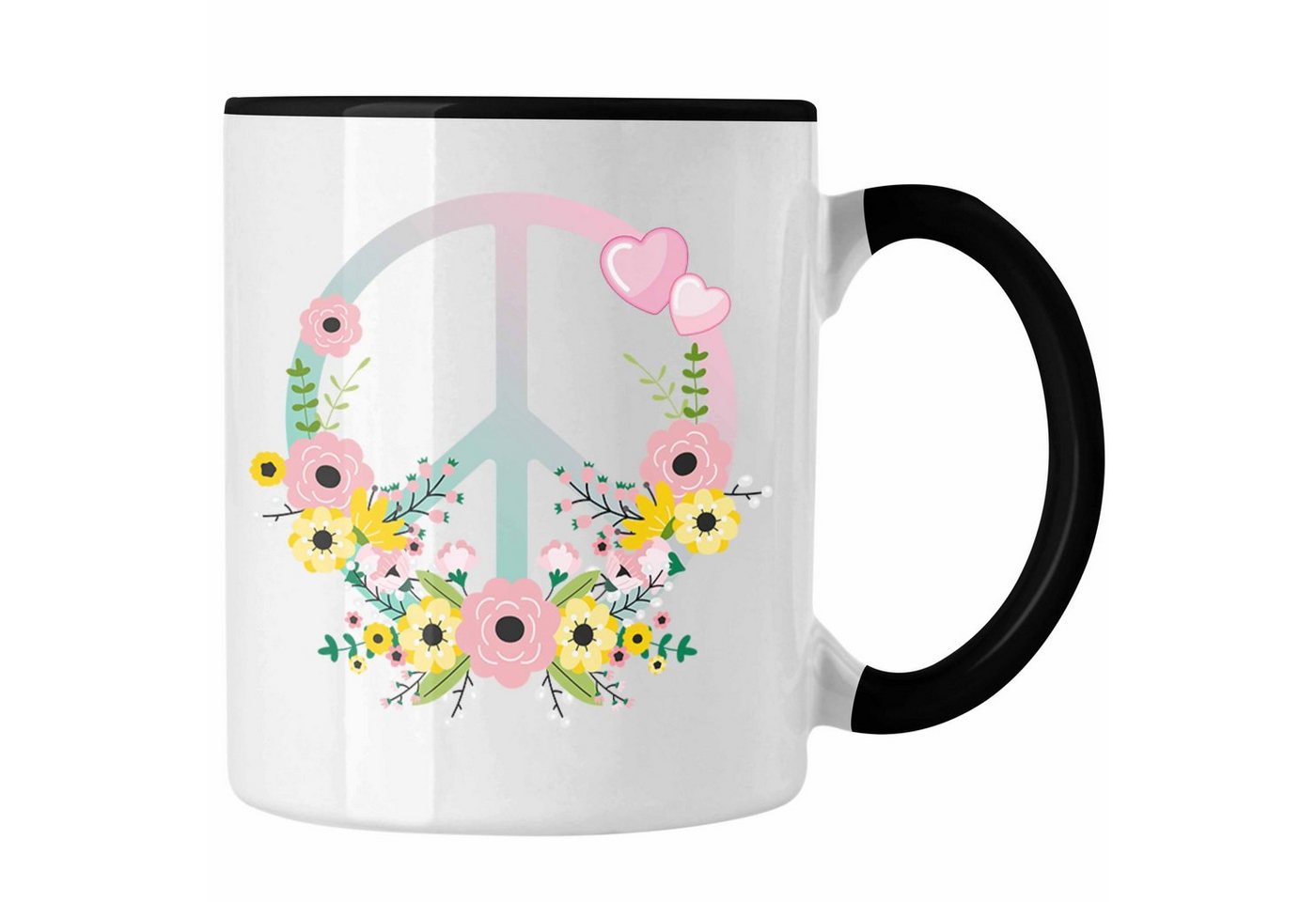 Trendation Tasse Trendation - Peace Zeichen Tasse Geschenk Hippies Frieden Stop Geschenkidee Blumen Grafik von Trendation