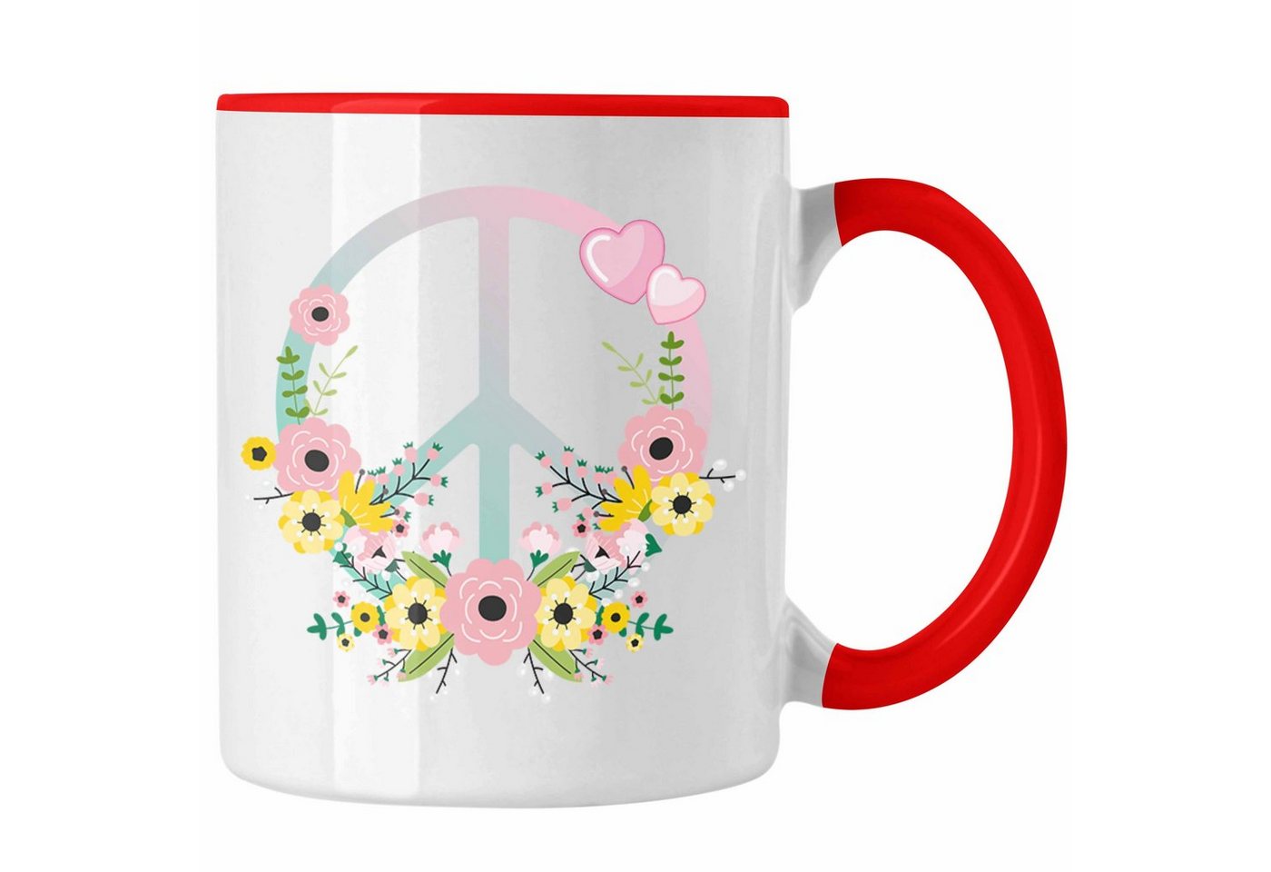 Trendation Tasse Trendation - Peace Zeichen Tasse Geschenk Hippies Frieden Stop Geschenkidee Blumen Grafik von Trendation