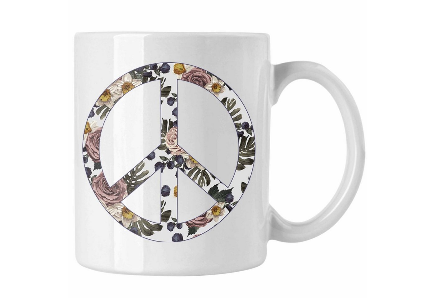 Trendation Tasse Trendation - Peace Zeichen Tasse Geschenk Hippies Frieden Stop Geschenkidee Blumen von Trendation