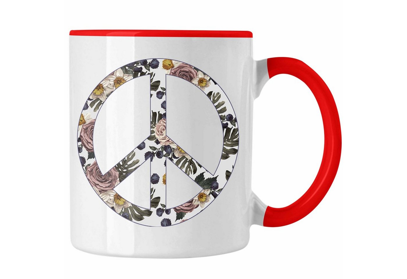 Trendation Tasse Trendation - Peace Zeichen Tasse Geschenk Hippies Frieden Stop Geschenkidee Blumen von Trendation