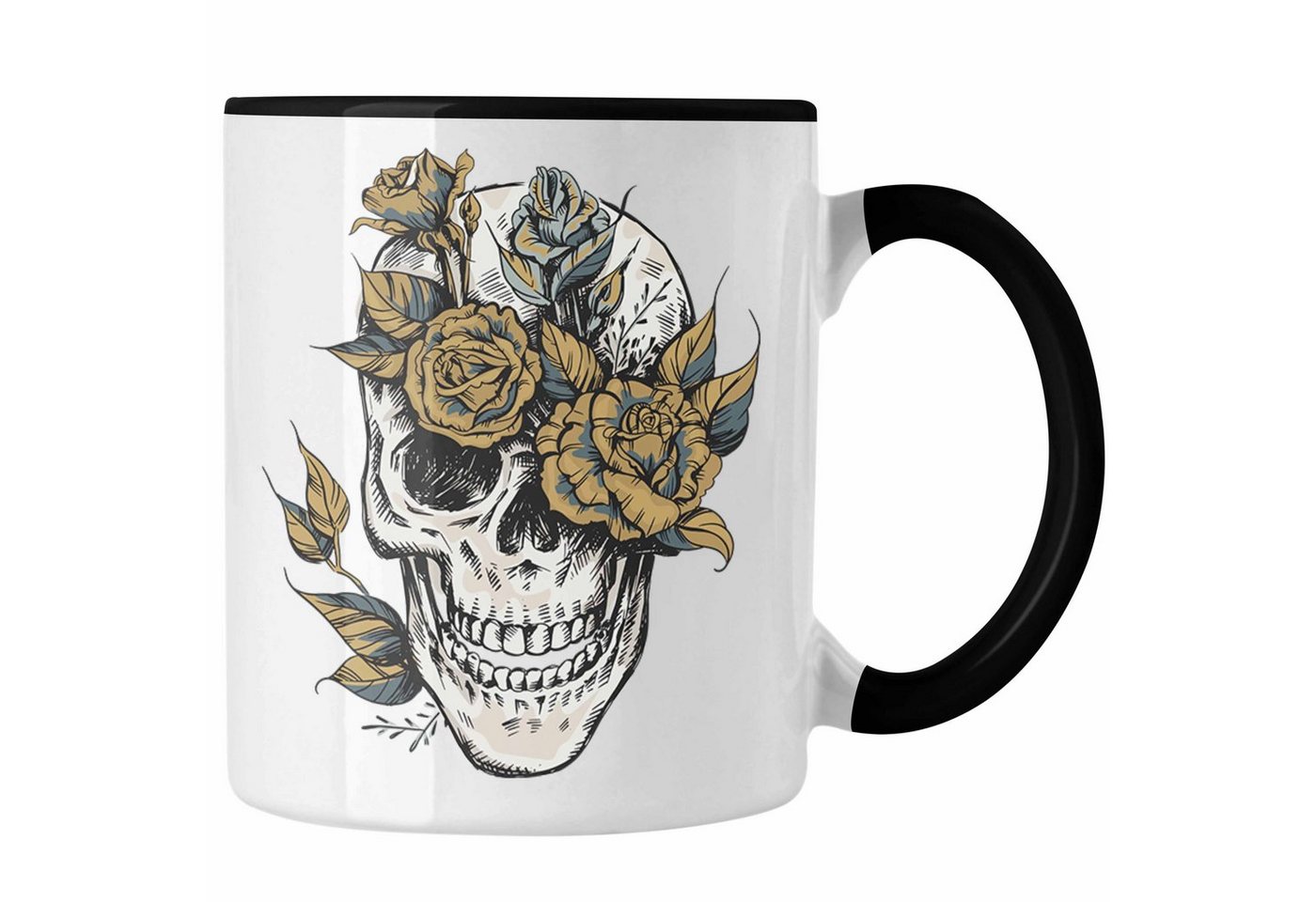 Trendation Tasse Trendation - Totenkopf Kaffee Tasse Frauen Mädchen Männer Tattoo Geschenk Damen Idee Grafik Blumen von Trendation