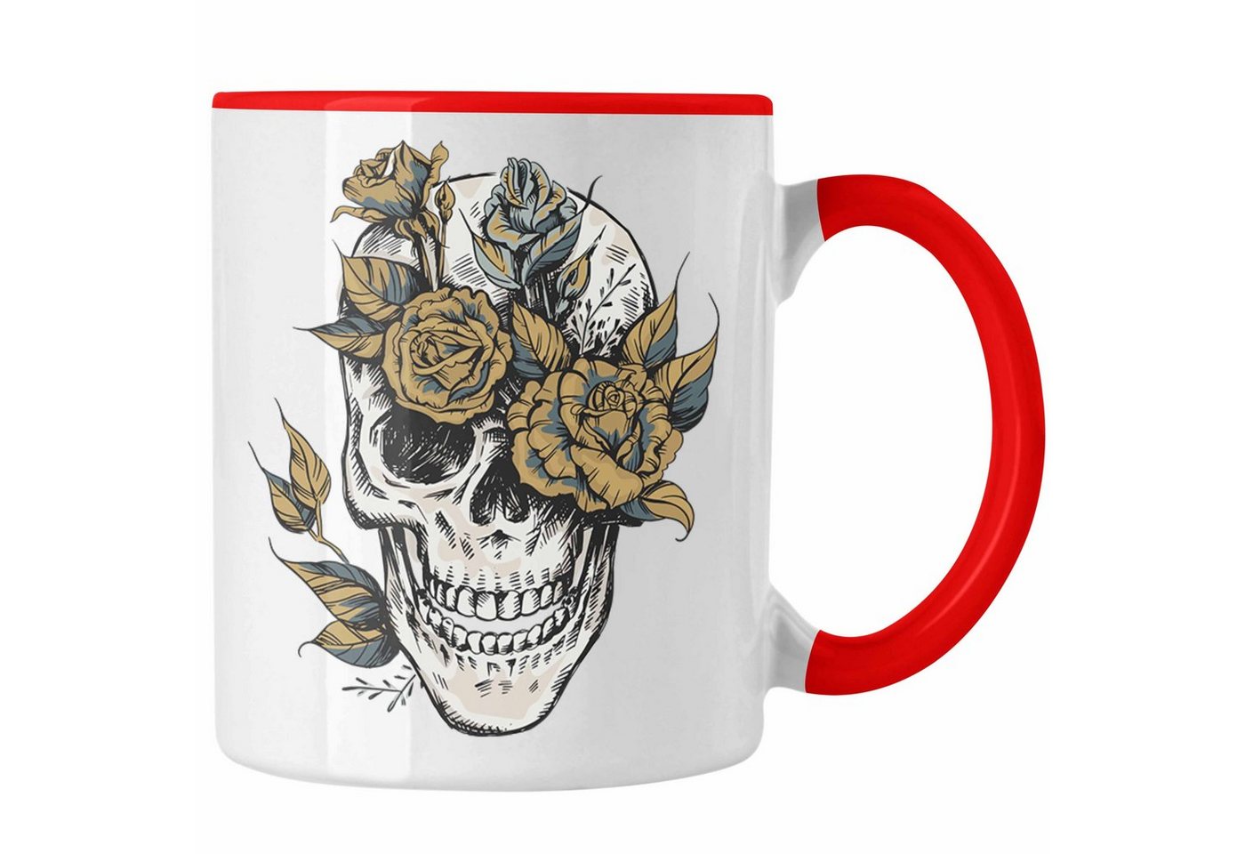 Trendation Tasse Trendation - Totenkopf Kaffee Tasse Frauen Mädchen Männer Tattoo Geschenk Damen Idee Grafik Blumen von Trendation