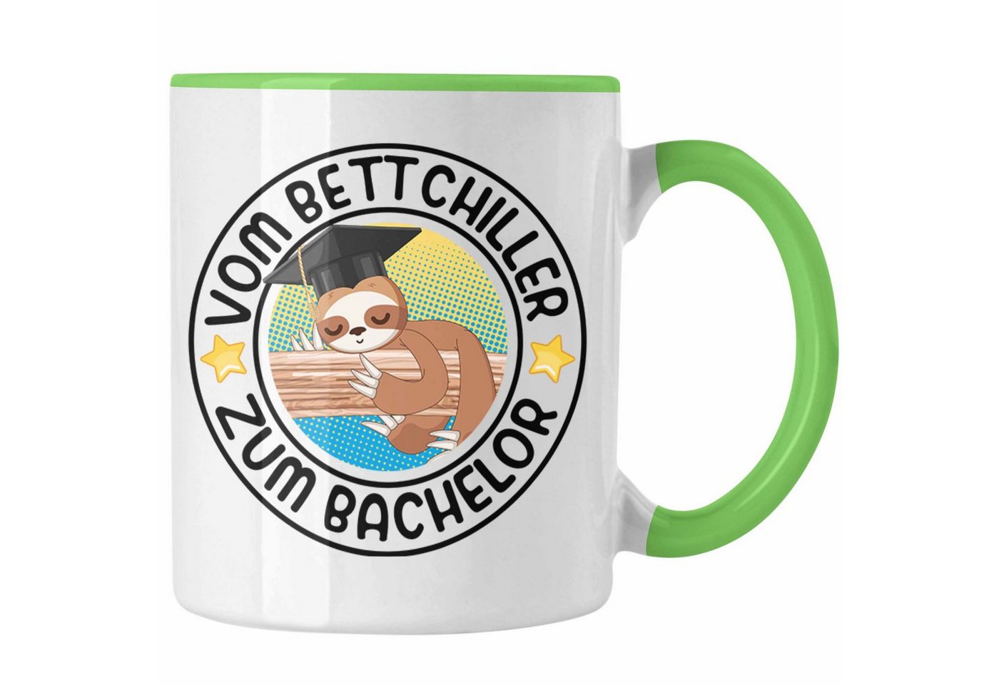 Trendation Tasse Trendation - Vom Bett Chiller zum Bachelor Tasse Geschenk Prüfung Bestanden Graduation Lustiger Spruch Bachelor Geschenkidee von Trendation