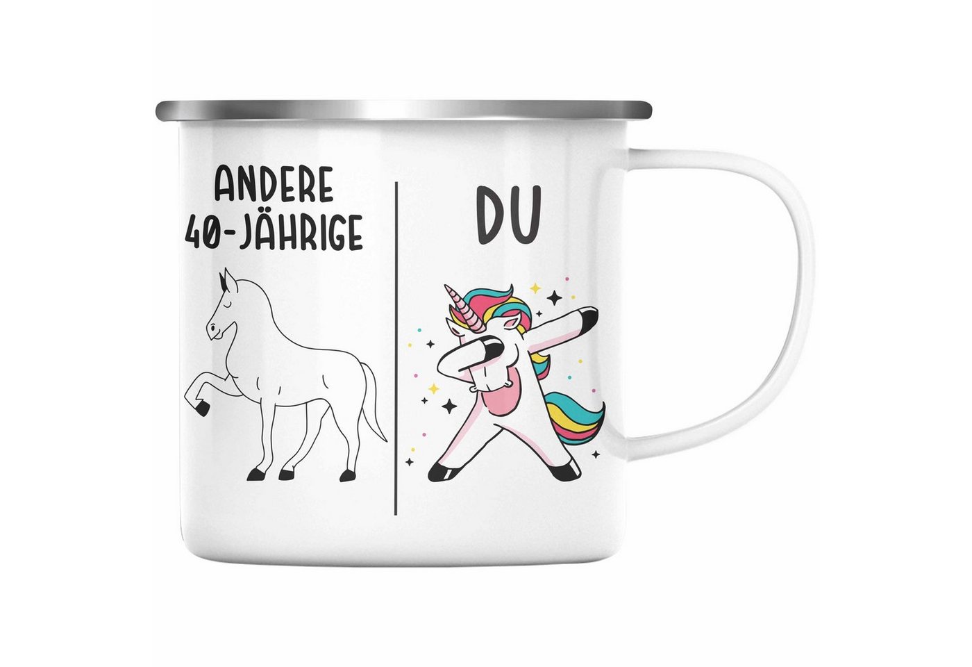 Trendation Thermotasse Trendation - 40. Geburtstag Frauen Emaille Tasse Einhorn Geschenk Geschenkidee 40er Geburtstag Mutter Mama von Trendation