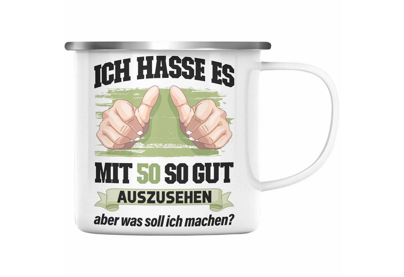 Trendation Thermotasse Trendation - 50. Geburtstag Emaille Tasse Frau Männer Geschenk 50er Geschenkidee 50 Mutter Vater Mann Frauen Lustig Geschenke Deko von Trendation