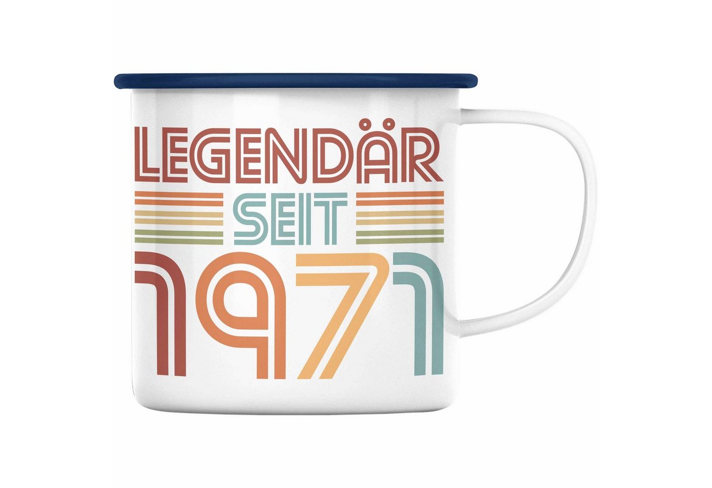 Trendation Thermotasse Trendation - 50. Geburtstag Emaille Tasse Frau Männer Geschenk 50er Geschenkidee 50 Mutter Vater Mann Frauen Lustig Geschenke Dekoration von Trendation